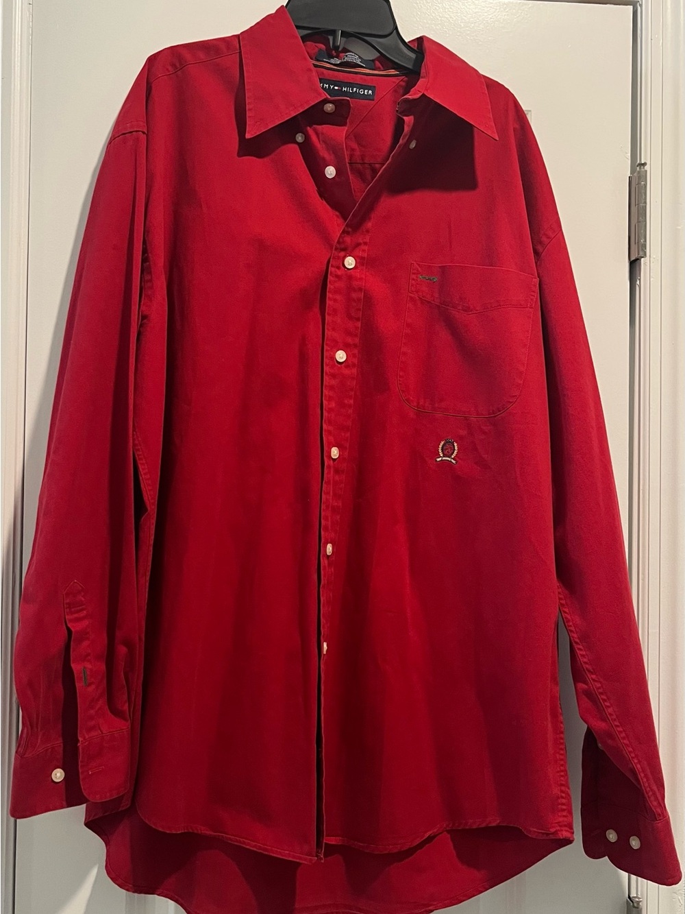 Tommy Hilfiger Men's Red Long-Sleeve Button-Down Shirt